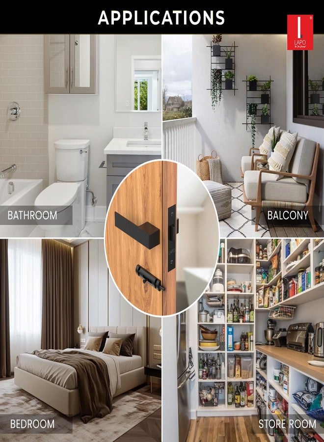 LAPO Bathroom & Balcony Mortise Lock û Durable Black Finish | Heavy Duty Lockbody with Latch | Ideal for Home, Office & Hotel Use | 3-Year Warranty - Image 2